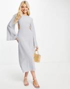 Skylar Rose Cut Out Lace Up Back Gingham Midi Dress In Blue-blues
