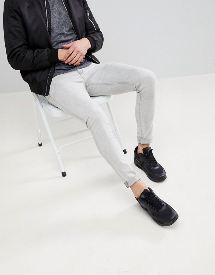 Asos Design Super Skinny Jeans In Light Gray With Abrasions - Gray