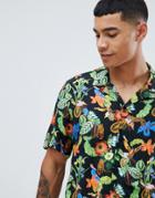 Asos Design Regular Fit Floral & Tiger Print Shirt - Black