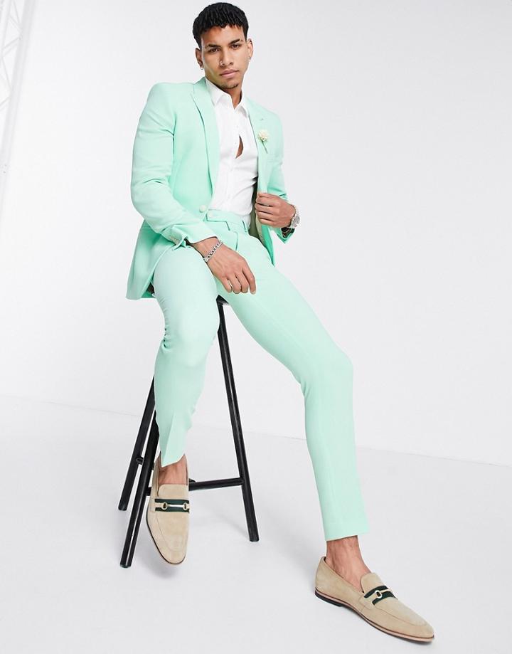 Asos Design Wedding Super Skinny Suit Pants In Green Crepe-pink
