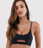 South Beach Mix And Match Cut Out Crop Bikini Top In Black - Black
