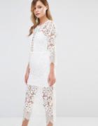 Dark Pink Midi Lace Dress With Laddering Detail - Cream