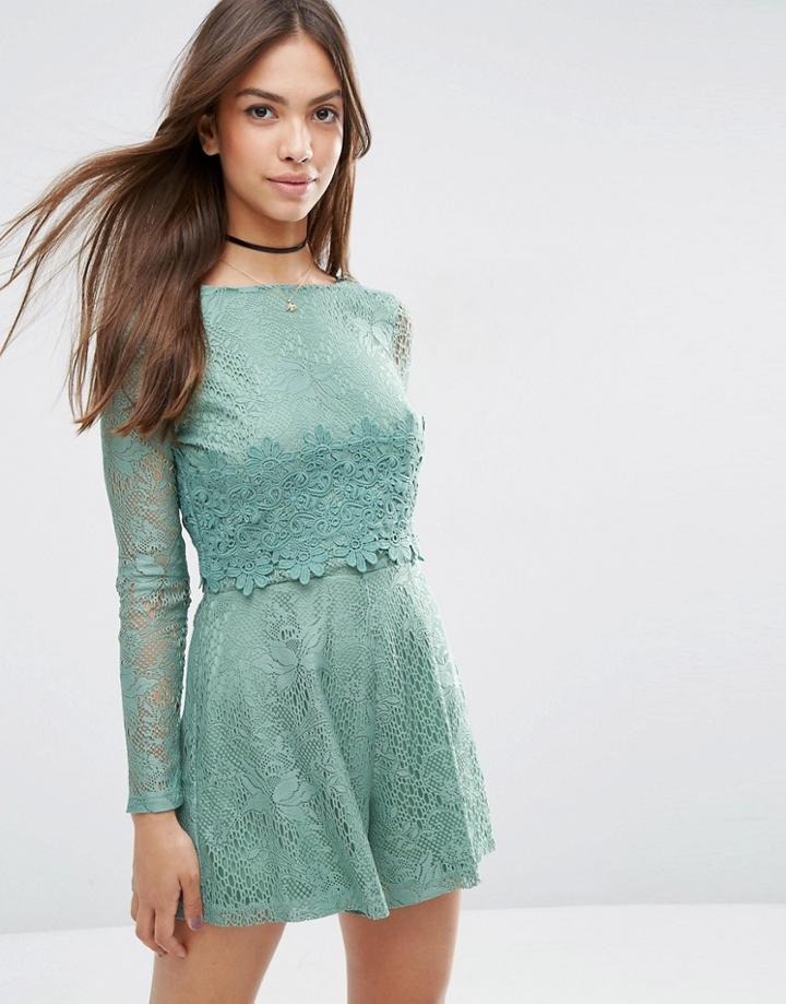 Asos Lace Crochet Bodice Romper - Multi