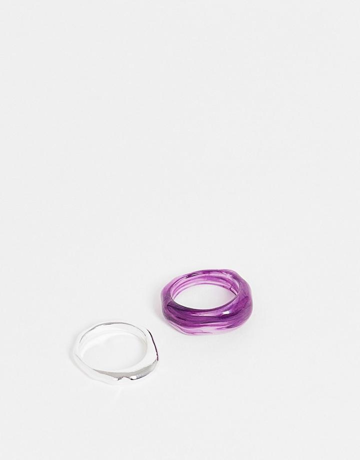 Weekday 2 Pack Mixed Rings In Silver And Green-purple