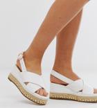 Simply Be Extra Wide Foot Flatform Espadrille Sandals With Cross Front In White - White