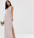Tfnc Bridesmaid Exclusive Pleated Maxi Dress With Back Detail In Taupe