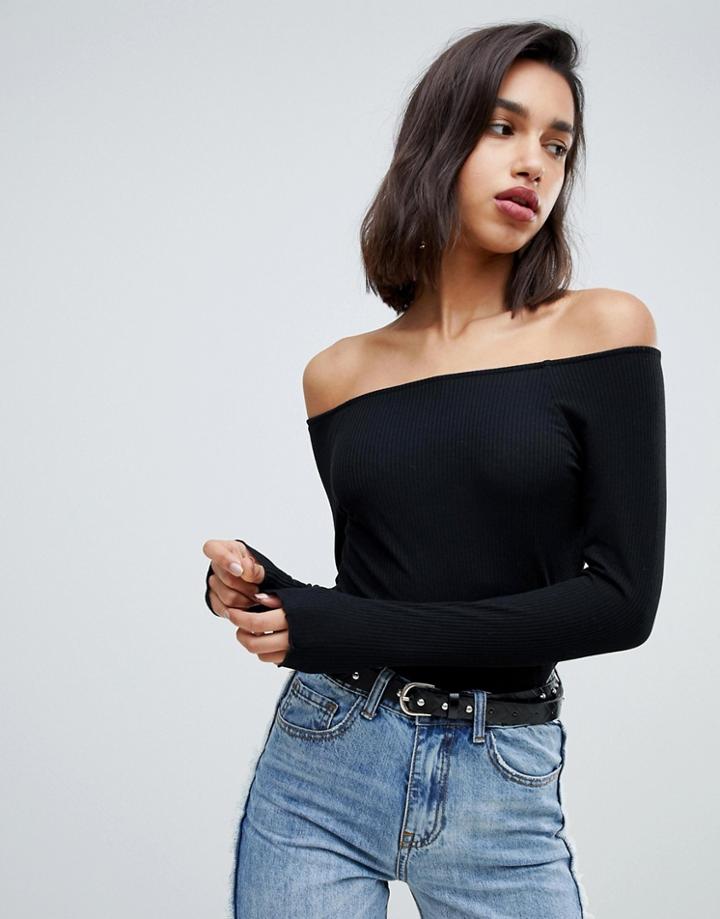 Vero Moda Ribbed Bardot Top - Black