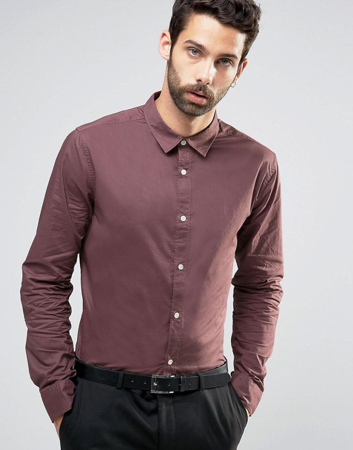 New Look Smart Shirt In Dark Pink In Regular Fit - Red