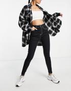 Rebellious Fashion Contrast Stitch Skinny Jeans In Black And White