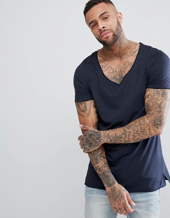 Asos Slinky T-shirt With Scoop Neck - Navy