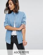 Asos Petite Denim Shirt In Mid Wash Blue - Blue