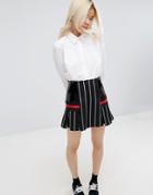 Asos White Pinstripe Skirt With Contrast Panels - Multi