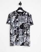 Guess Slim Fit T-shirt With All Over Photo Print In Black