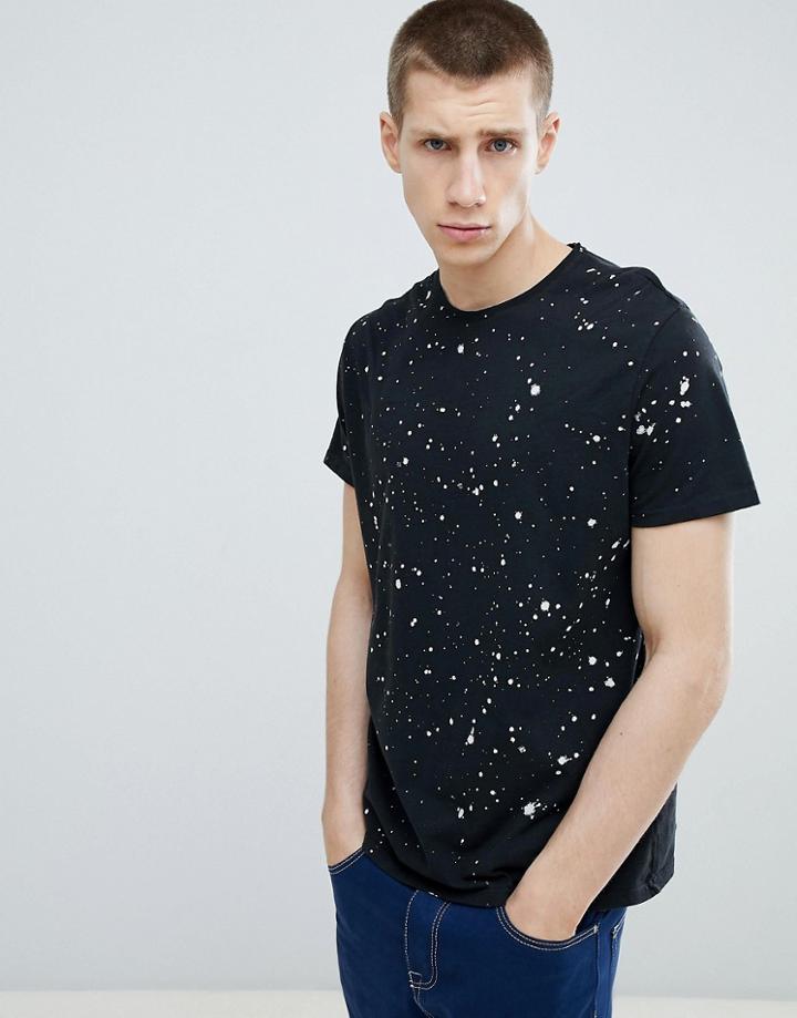 Stradivarius T-shirt In Black With Paint Splatter - Black