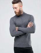 Asos Turtleneck Sweater In Muscle Fit - Gray