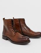 Jack & Jones Lace Up Leather Boot In Brown - Brown