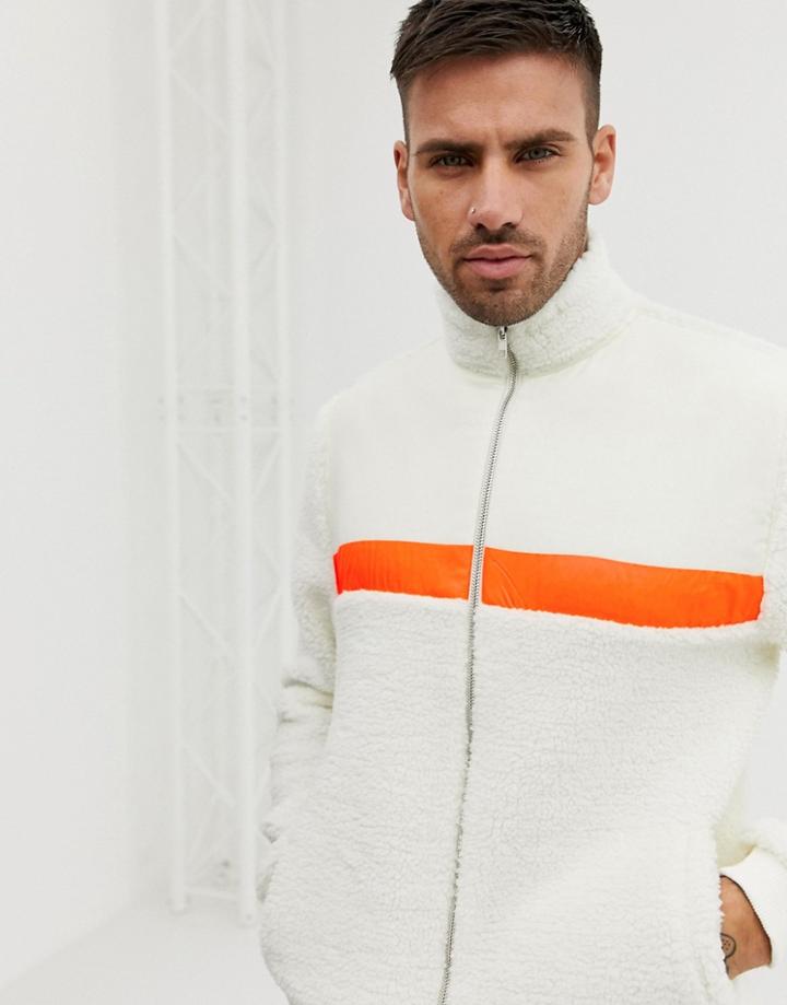 Asos Design Track Top In Borg With Neon Stripe-beige