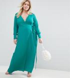 Asos Curve Wrap Maxi Tea Dress With Long Sleeve - Green