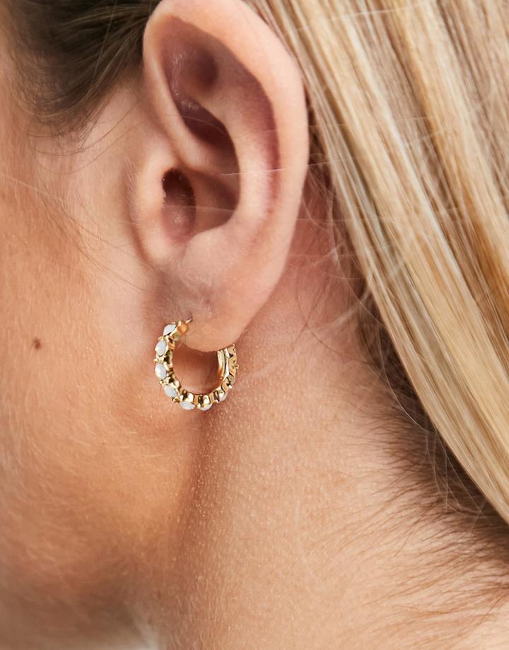 Designb White Opal Huggie Hoop Earrings In Gold