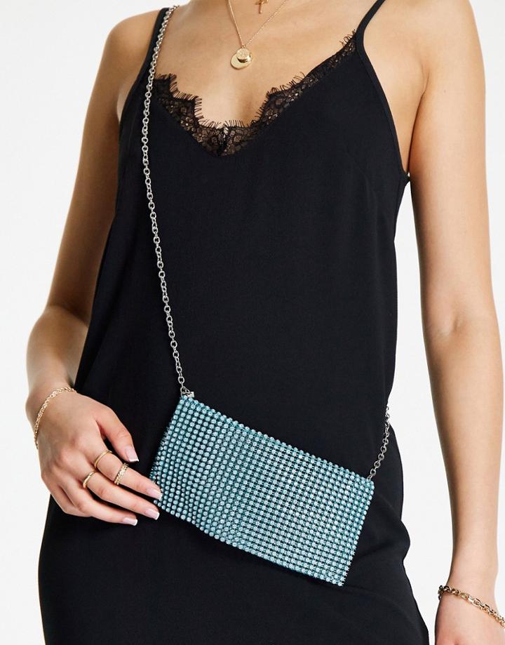 Nali Chain Strap Crystal Shoulder Bag In Light Blue