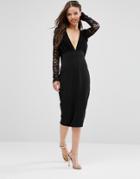 Hedonia Pencil Dress With Lace Sleeves - Black