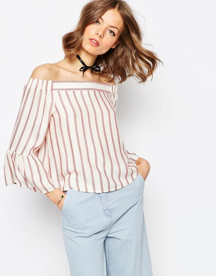 Asos Stripe Off The Shoulder Top - Multi