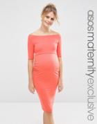 Asos Maternity Bardot Dress With Half Sleeve - Orange