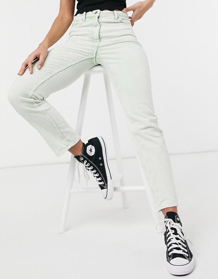 Weekday Eve Organic Cotton Slim Cord Pants In Acid Green