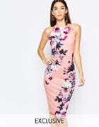 Lipsy High Neck Pencil Dress In Elegant Blossom Floral - Dark Blush Floral