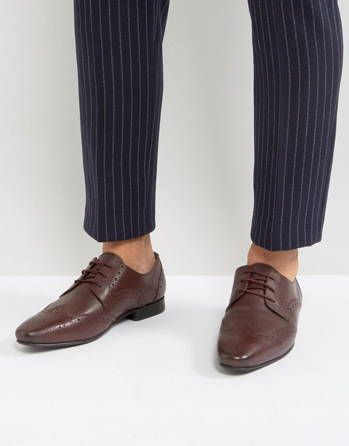 Kg By Kurt Geiger Kenford Brogue Derby Shoes Burgundy Leather - Red