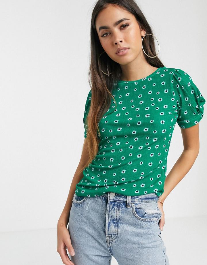 River Island Knot Sleeve T-shirt In Green Print