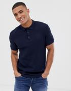Asos Design Jersey Waffle Polo In Navy