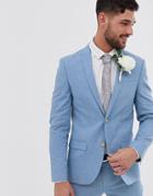 River Island Wedding Suit Jacket In Blue Linen - Blue
