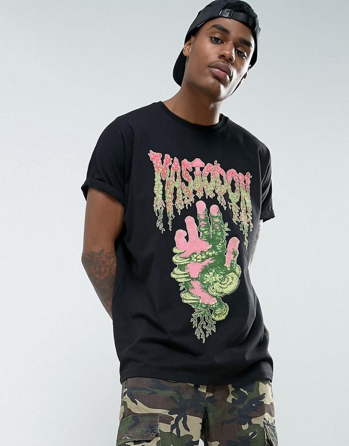 Asos Mastodon Oversized Band T-shirt With Hand Print And Roll Sleeve - Black