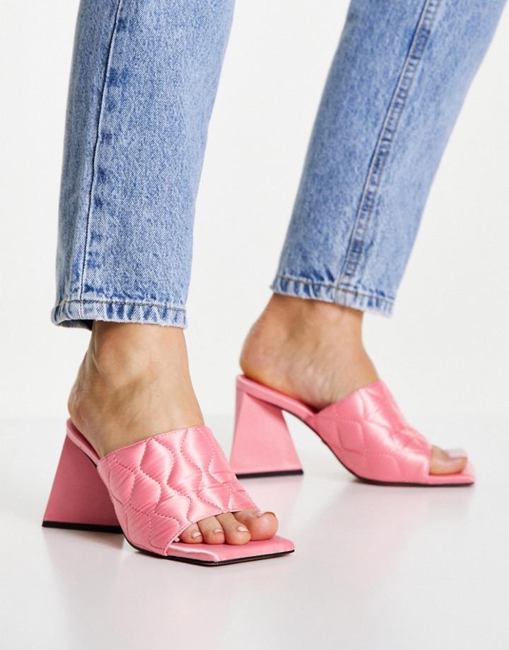 Topshop Racer Quilted Mid Heel Mule In Pink