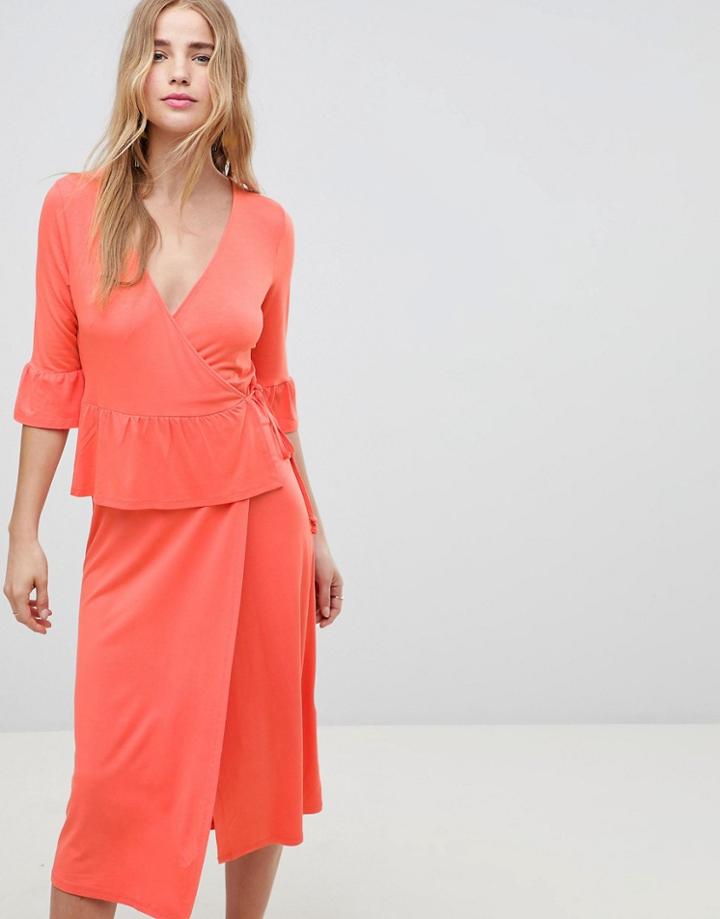 Asos Design Midi Wrap Dress-orange