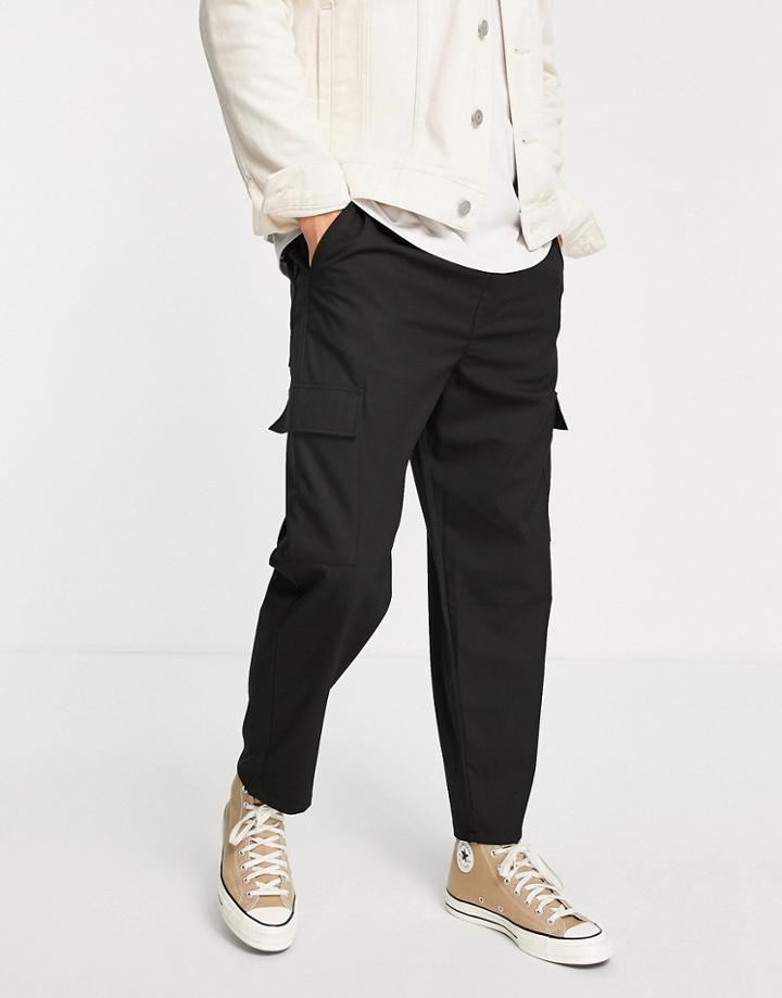 Pull & Bear Loose Fit Cargo Pants In Black