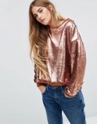 Daisy Street Relaxed Sequin Sweatshirt - Copper