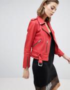 Allsaints Belted Leather Jacket - Red