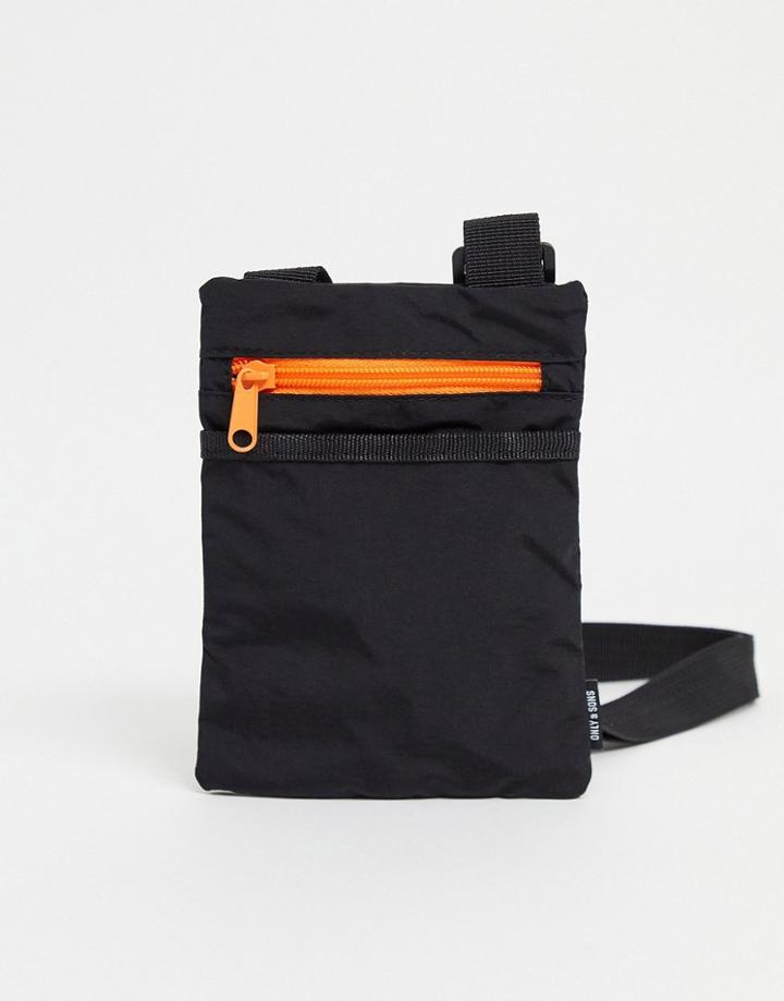Only & Sons Side Bag With Orange Zip In Black-navy