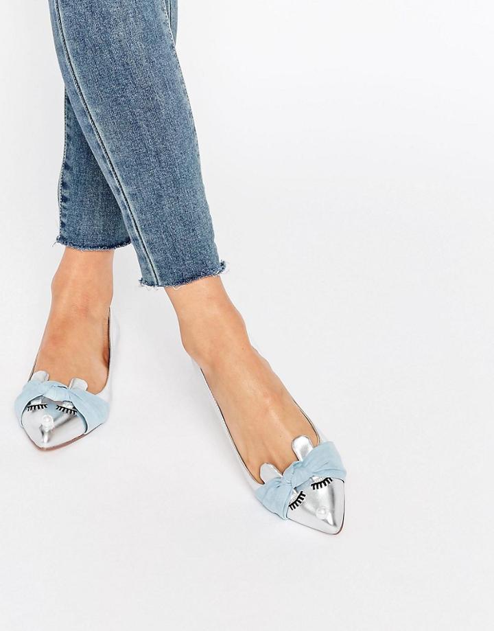 Asos Littleton Pointed Ballet Flats - Silver