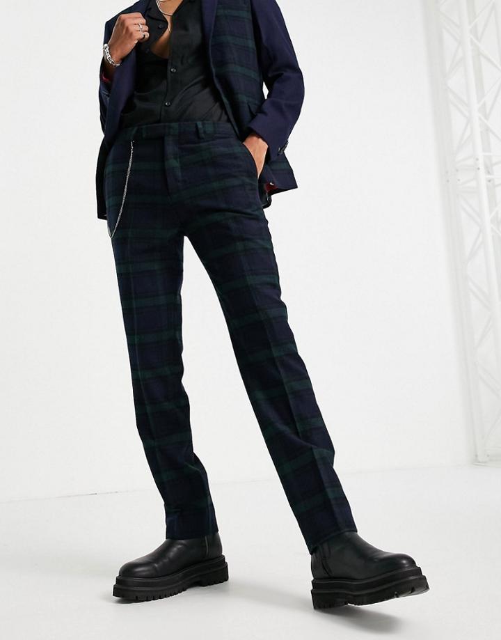Twisted Tailor Suit Pants In Green And Navy Check