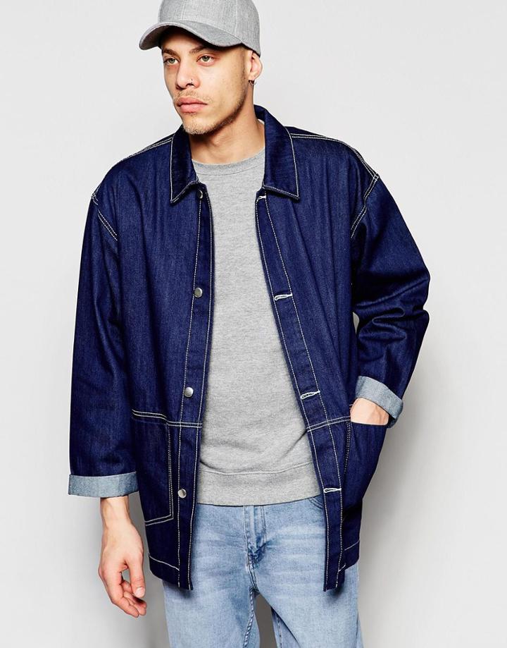 Asos Oversized Denim Chore Coat - Blue
