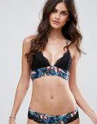 Asos Midnight Floral Lace Trim Triangle Crop Bikini Top - Multi