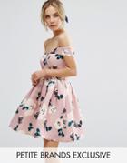Chi Chi Petite All Over Floral Printed Bardot Prom Dress - Multi