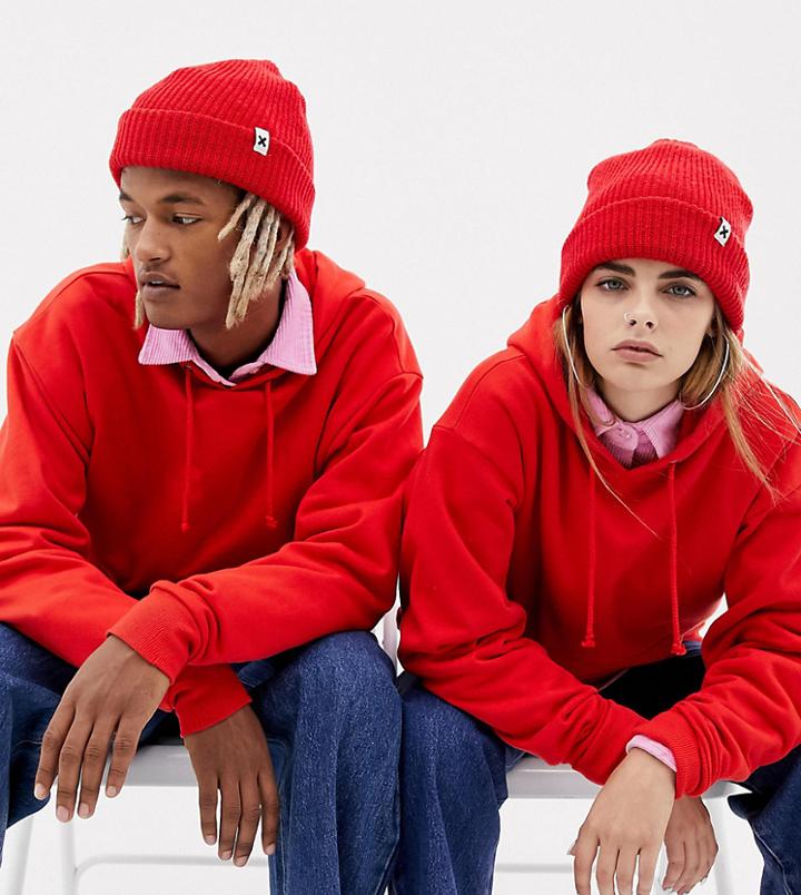 Collusion Unisex Fisherman Rib Beanie - Red