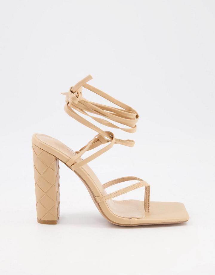 Simmi London Heera Woven Block Heel Sandals In Beige-neutral
