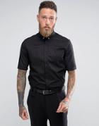 Religion Skinny Smart Short Sleeve Shirt With Stretch - Black