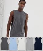 Asos Design 5 Pack Sleeveless T-shirt With Crew Neck And Dropped Armhole Save-multi