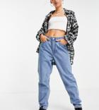 Missguided Petite Riot High Waisted Mom Jean In Blue-blues